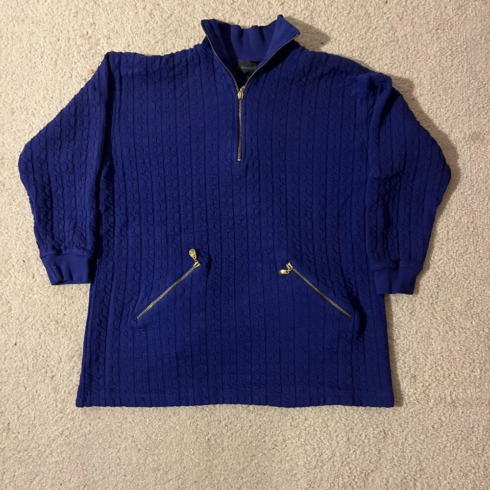 Women’s Classiques Sport Petites Indigo Gold Accent Quarter Zip Collared Sweater